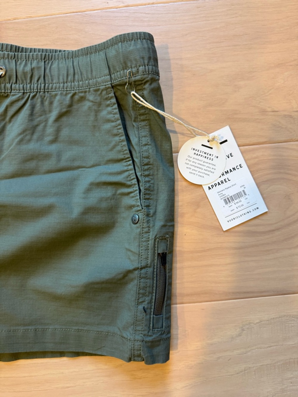 Vuori Women's Army Green Performance Drawcord Shorts - new with tags - Picture 3 of 4